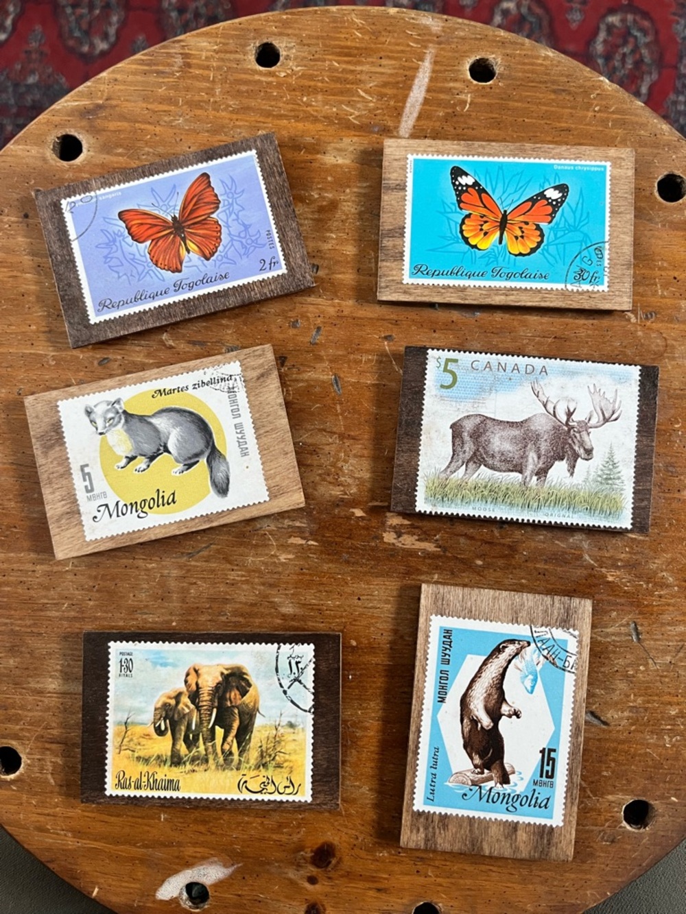Handmade Vintage Postage Stamp Wood Magnets Large Size • you pick one